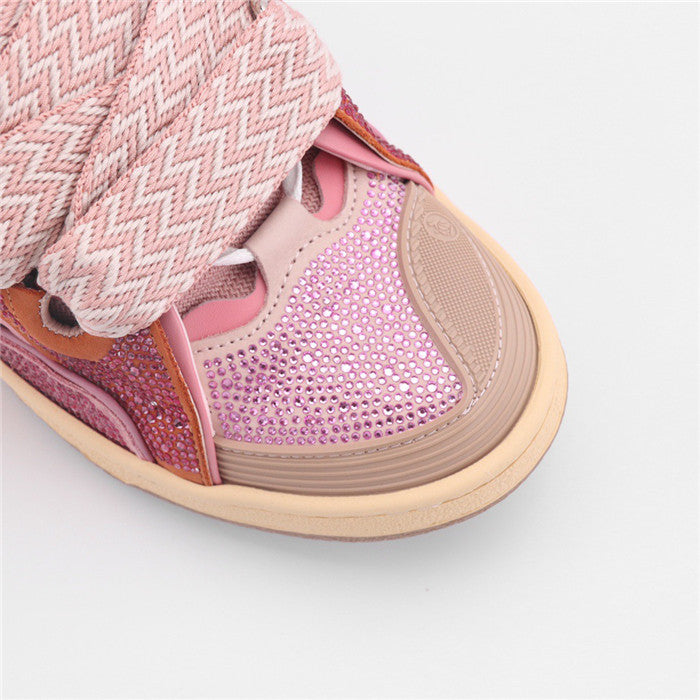 Premium Women New Leather Curb Sneakers Pink