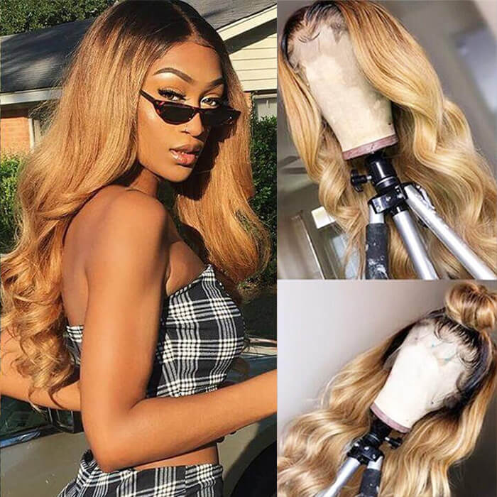 Ombre Color Human Hair Wigs Straight & Body Wave 13x4 HD Lace Front Wigs 150% Density hermosahair