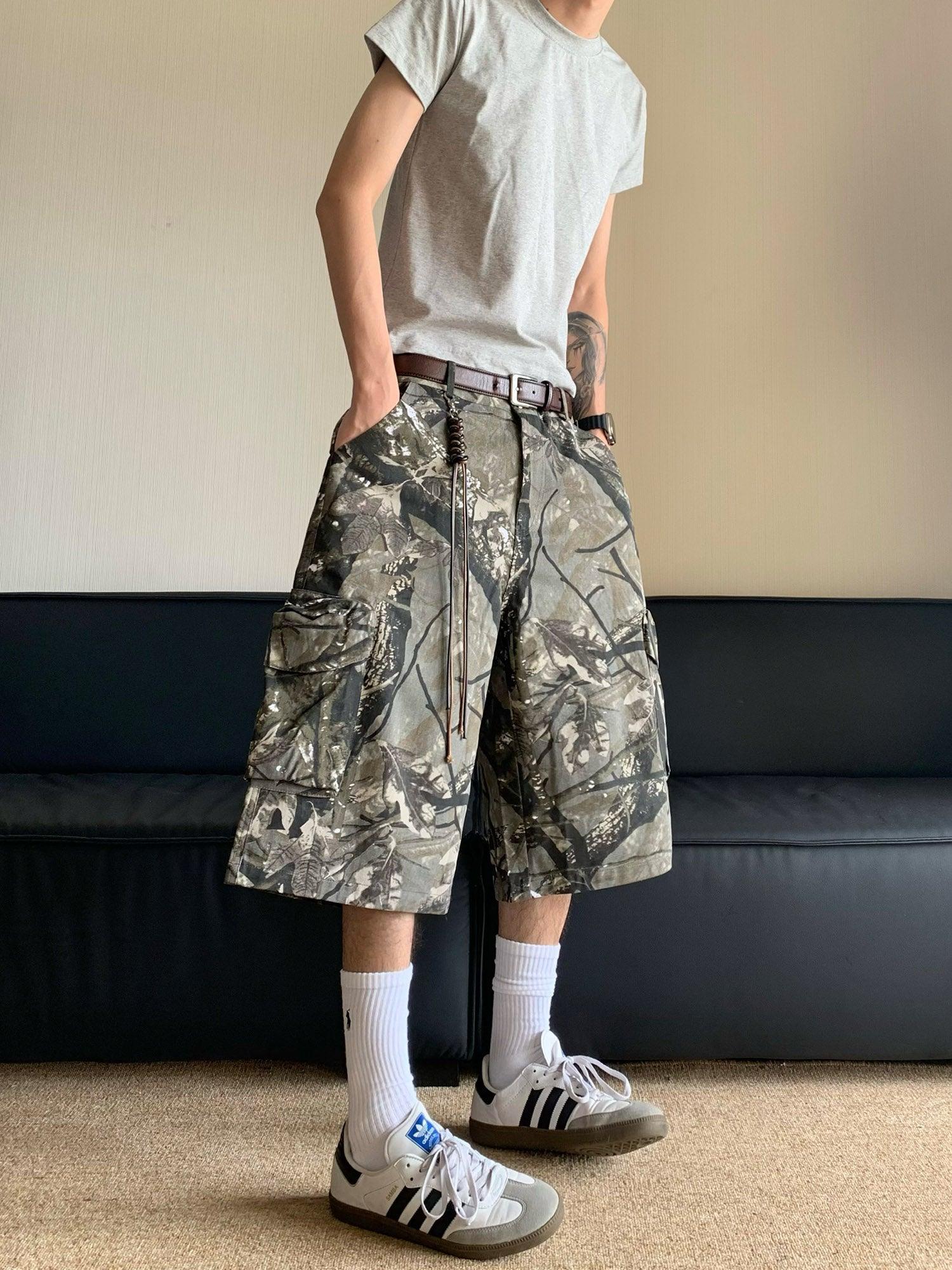 1984 Retro Camouflage Fallen Leaves Cargo Jorts - 2166