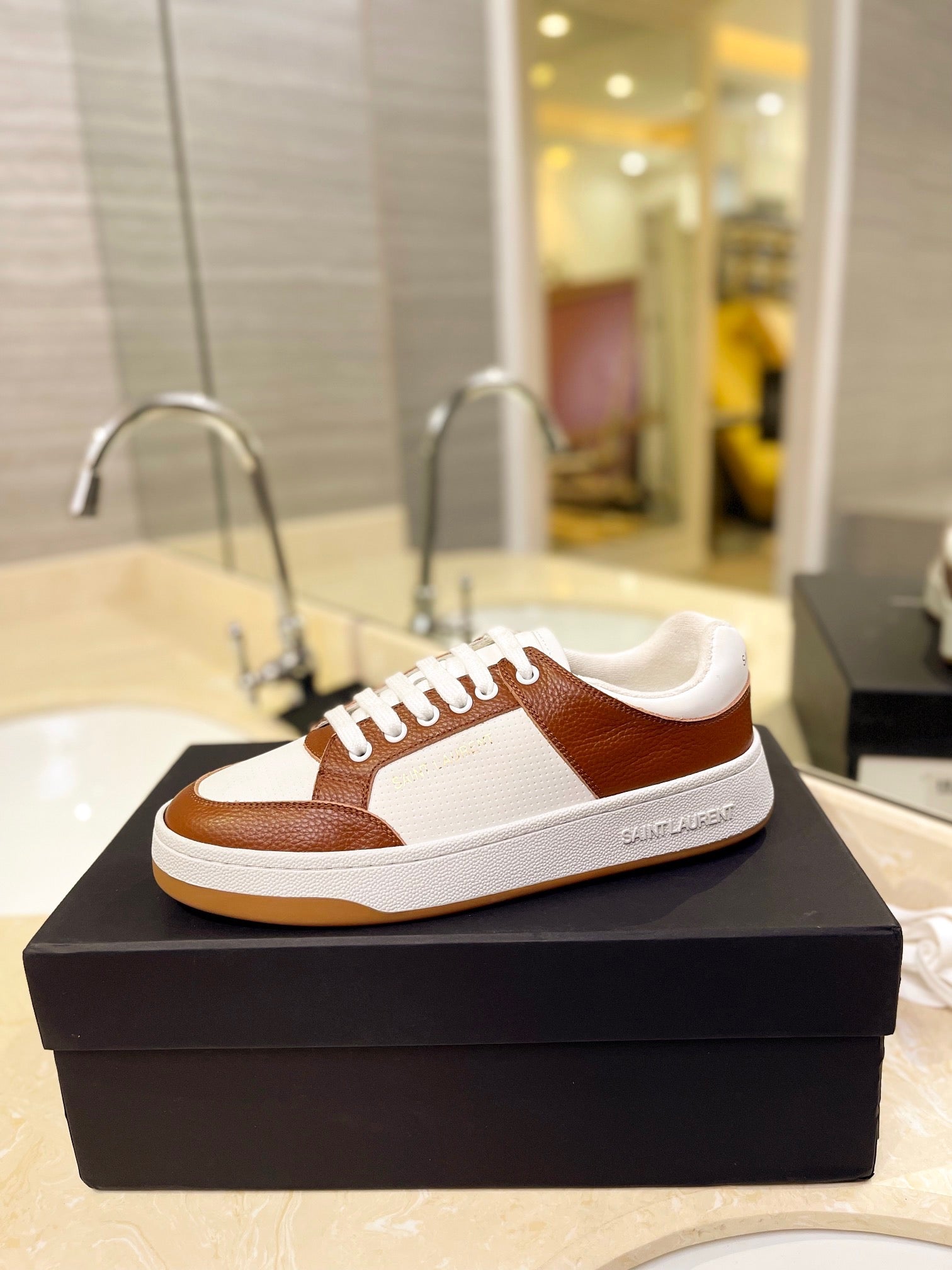 VSL Brown and White Leather Sneakers-166