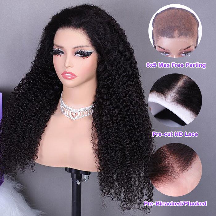 Bleached Knots | Ready & Go Glueless Wigs 8x5 HD Transparent Lace Closure Curly Human Hair Wigs hermosahair