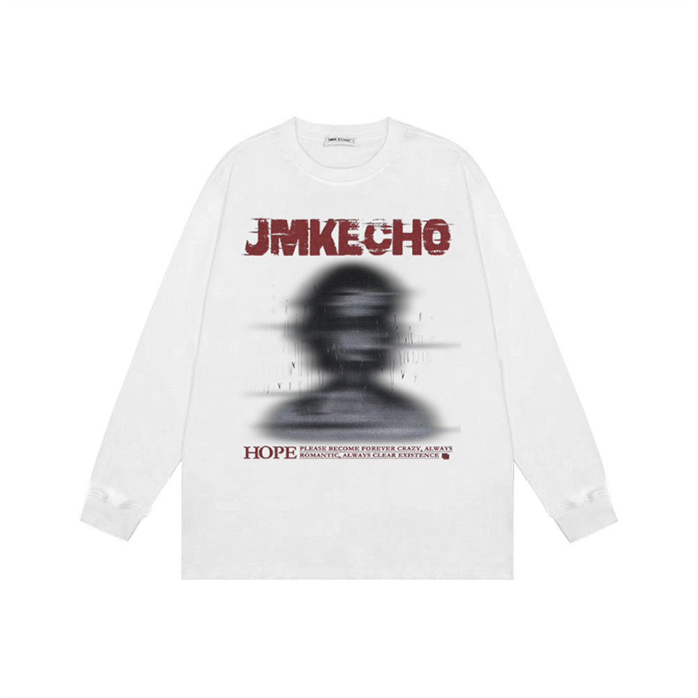 1984 Blurred Silhouette Print Long Sleeve T-shirt SP231006YAVY