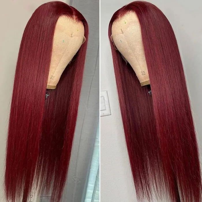 13x6 HD Lace Front Wig Human Hair Wigs 99J Red Burgundy Pre-Plucked Remy Human Hair Deep Part Wigs - 1984brand