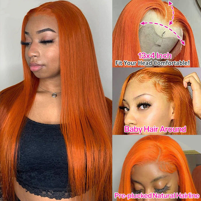 Orange Ginger Wig 13x4 13x6 HD Lace Front Wig Straight & Body Wave Pre-colored Human Hair Wigs Hermosa Hair