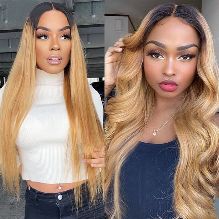 Ombre Color Human Hair Wigs Straight & Body Wave 13x4 HD Lace Front Wigs 150% Density hermosahair