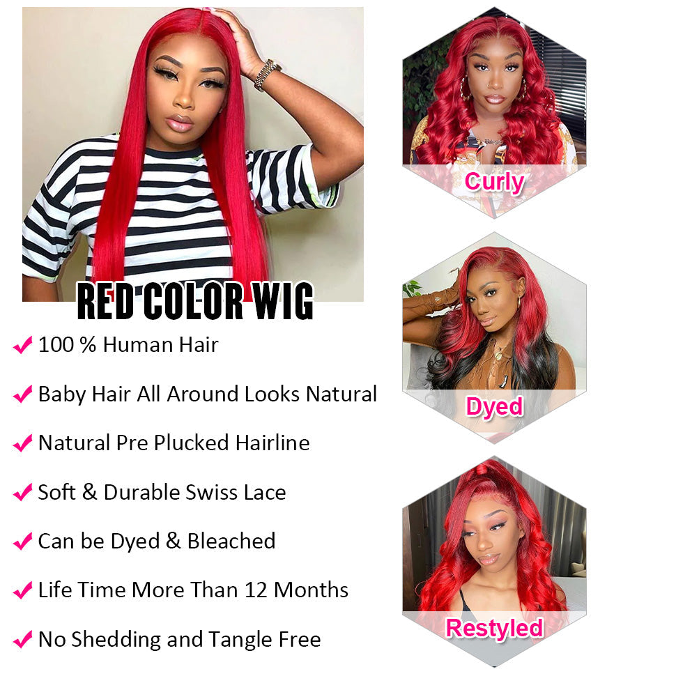 Red Lace Front Human Hair Wigs 13x4/13x6 Body Wave & Straight Wig Glueless Frontal Wig Hermosa Hair