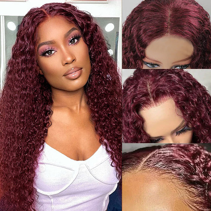 #99J Burgundy Wig Deep Wave Glueless Ready & Go Pre Cut Lace Closure Wig with Natural Hairline - 1984brand