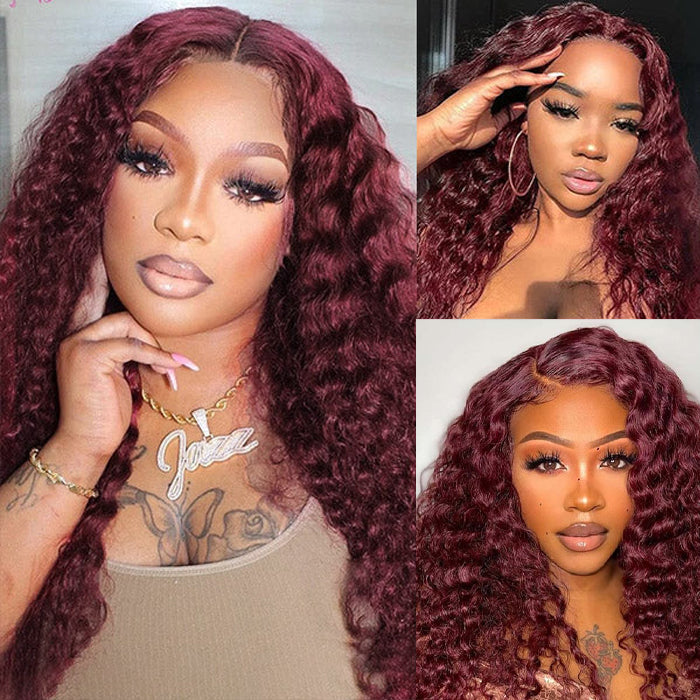 #99J Burgundy Wig Deep Wave Glueless Ready & Go Pre Cut Lace Closure Wig with Natural Hairline - 1984brand