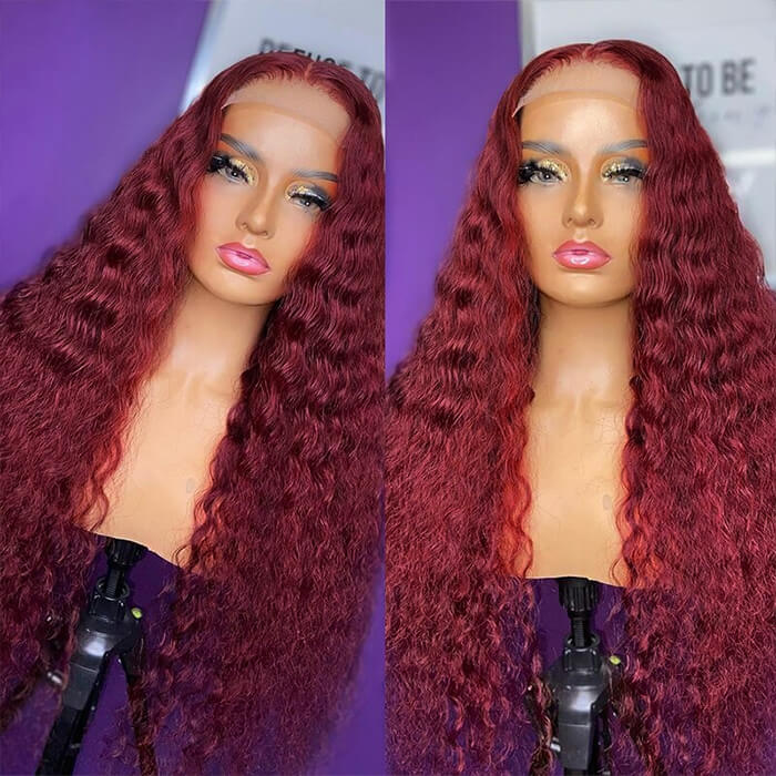 99J Burgundy Wig 13*6 Deep Wave HD Lace Frontal Wigs Pre Plucked Virgin Human Hair Wigs Hermosa Hair