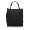 GG Black Canvas Fabric GG Bamboo Tote Bag Italy