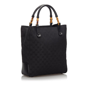 GG Black Canvas Fabric GG Bamboo Tote Bag Italy