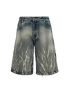 1984 Lightning Pattern Denim Hip-hop Jorts