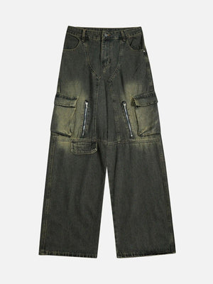 American Retro Multi-pocket Workwear Washed Jeans SP240325I5TF