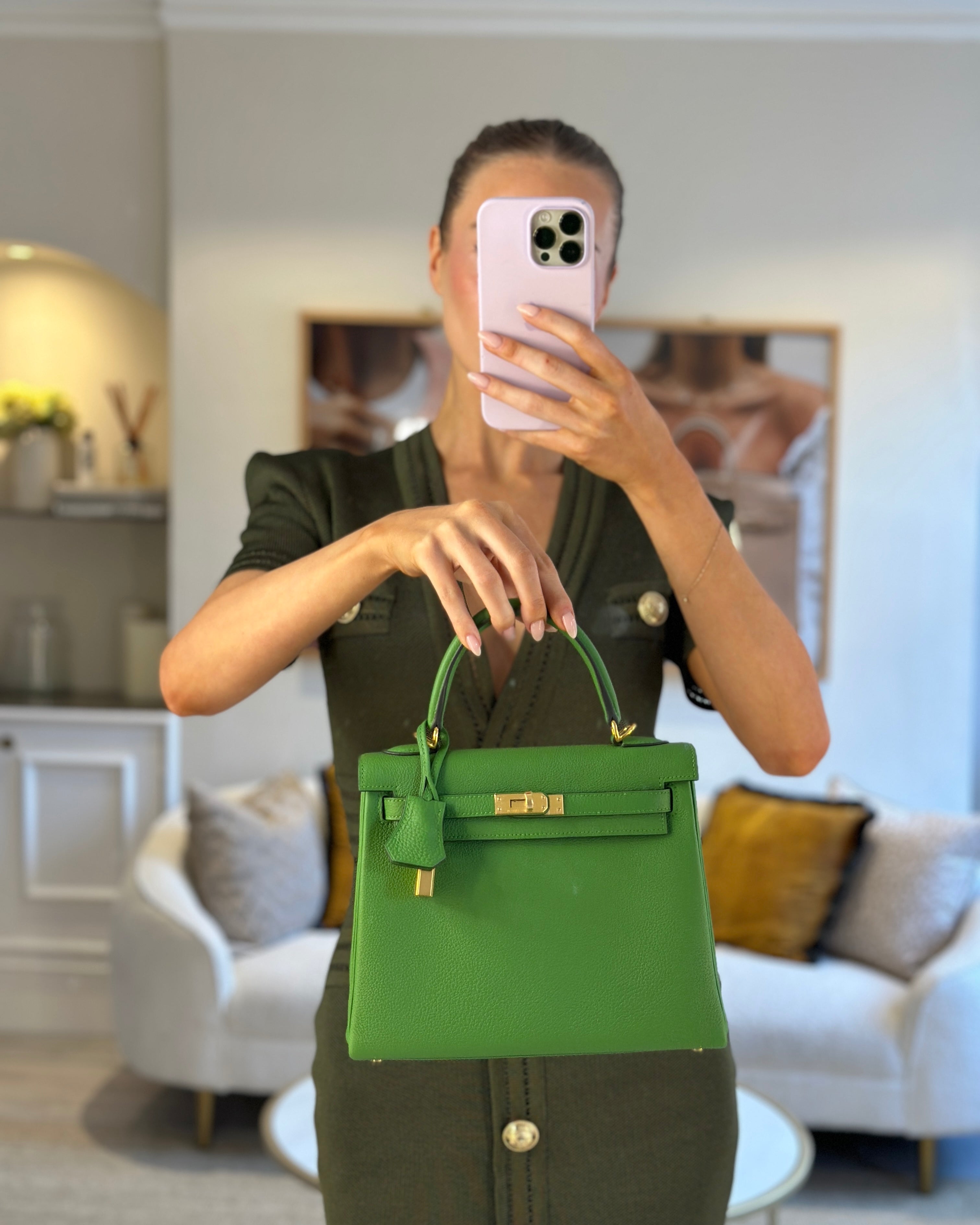 *RARE* Hermes Kelly Bag 25cm Vert Yucca with Togo Leather and Gold Hardware - sneakerlandnet