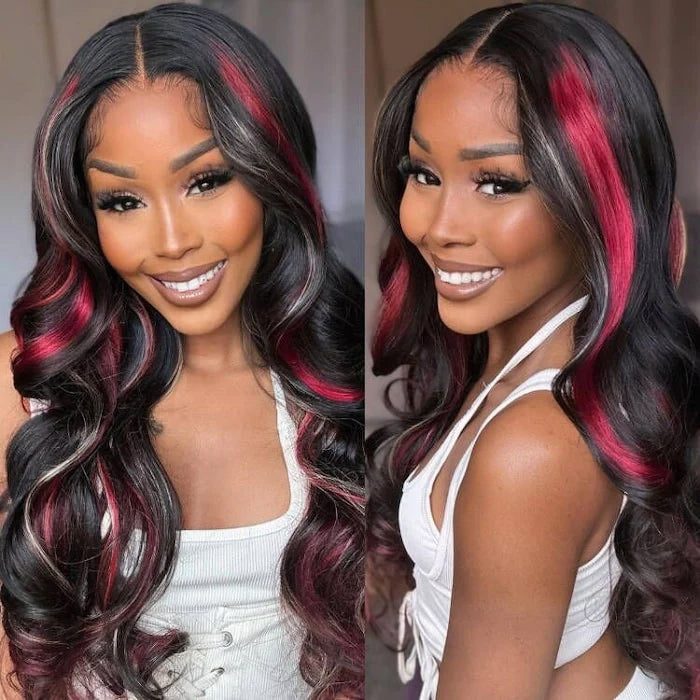 Multi Color Red And Blonde Highlights 13x4 Lace Front Body Wave Wig Hermosa Hair