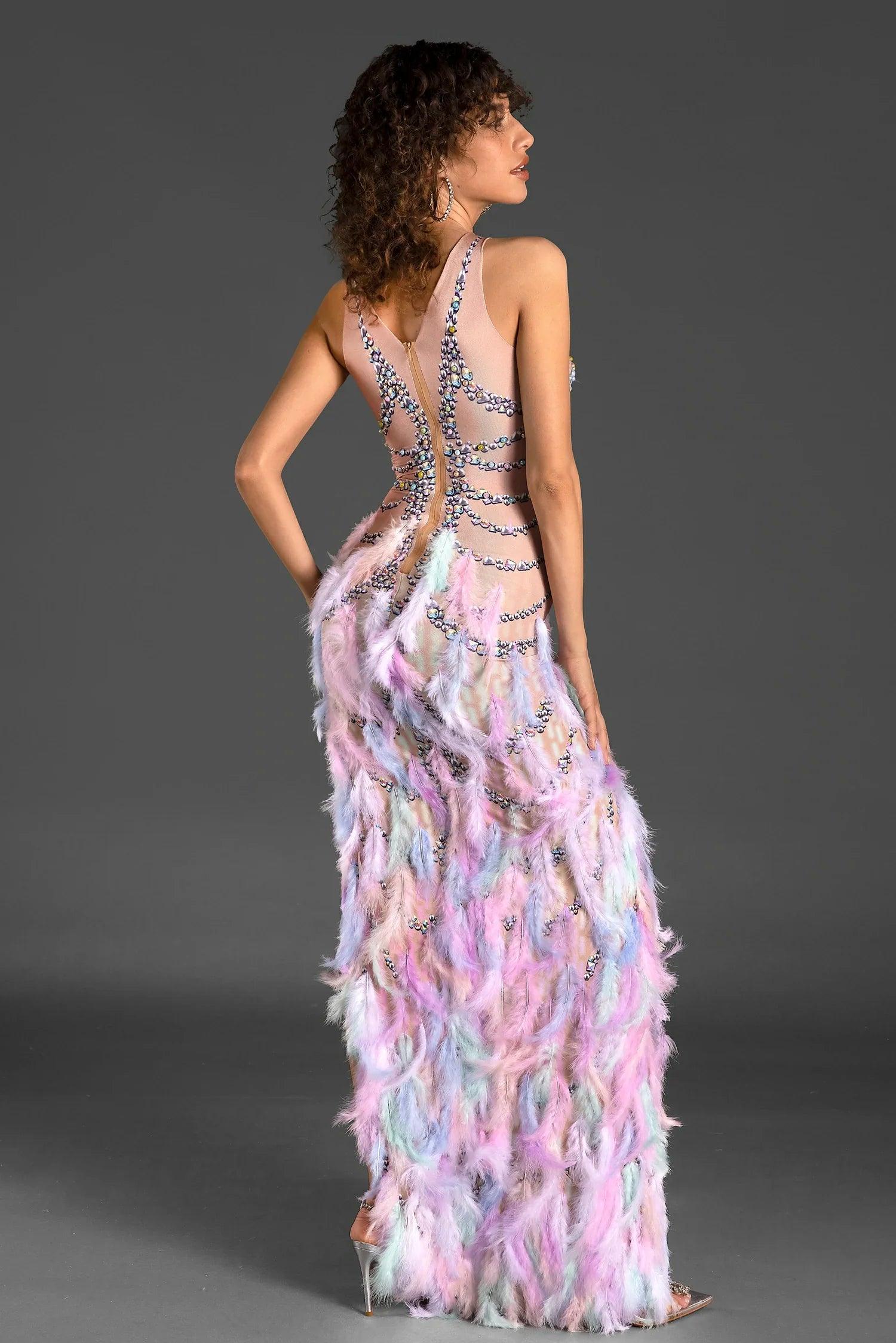 Perraki Pearl Mesh Feather Dress