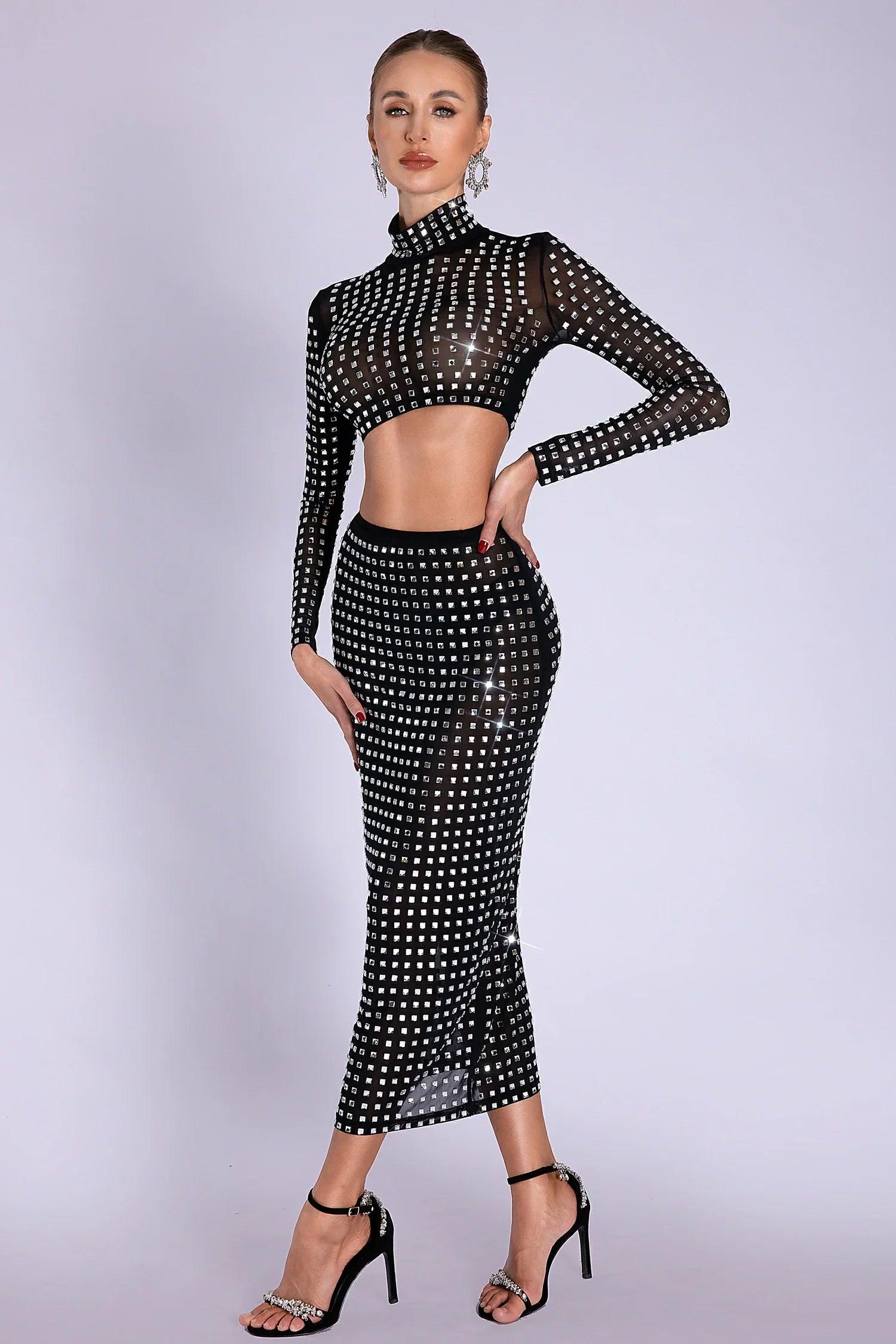 Nasiha Mesh Rhinestone Set in Black