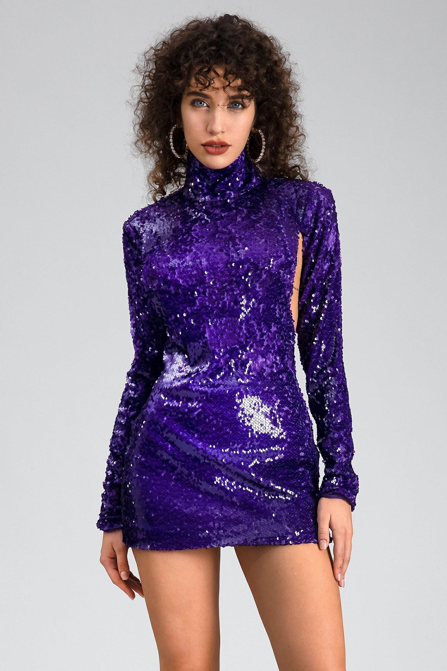 Cosmaki Sequin Long Sleeve Backless Dress