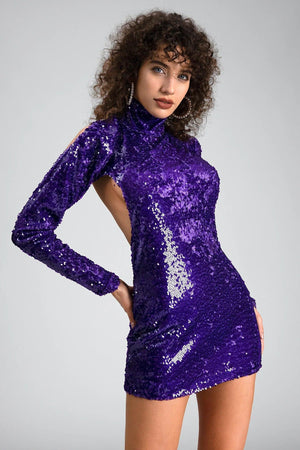 Cosmaki Sequin Long Sleeve Backless Dress