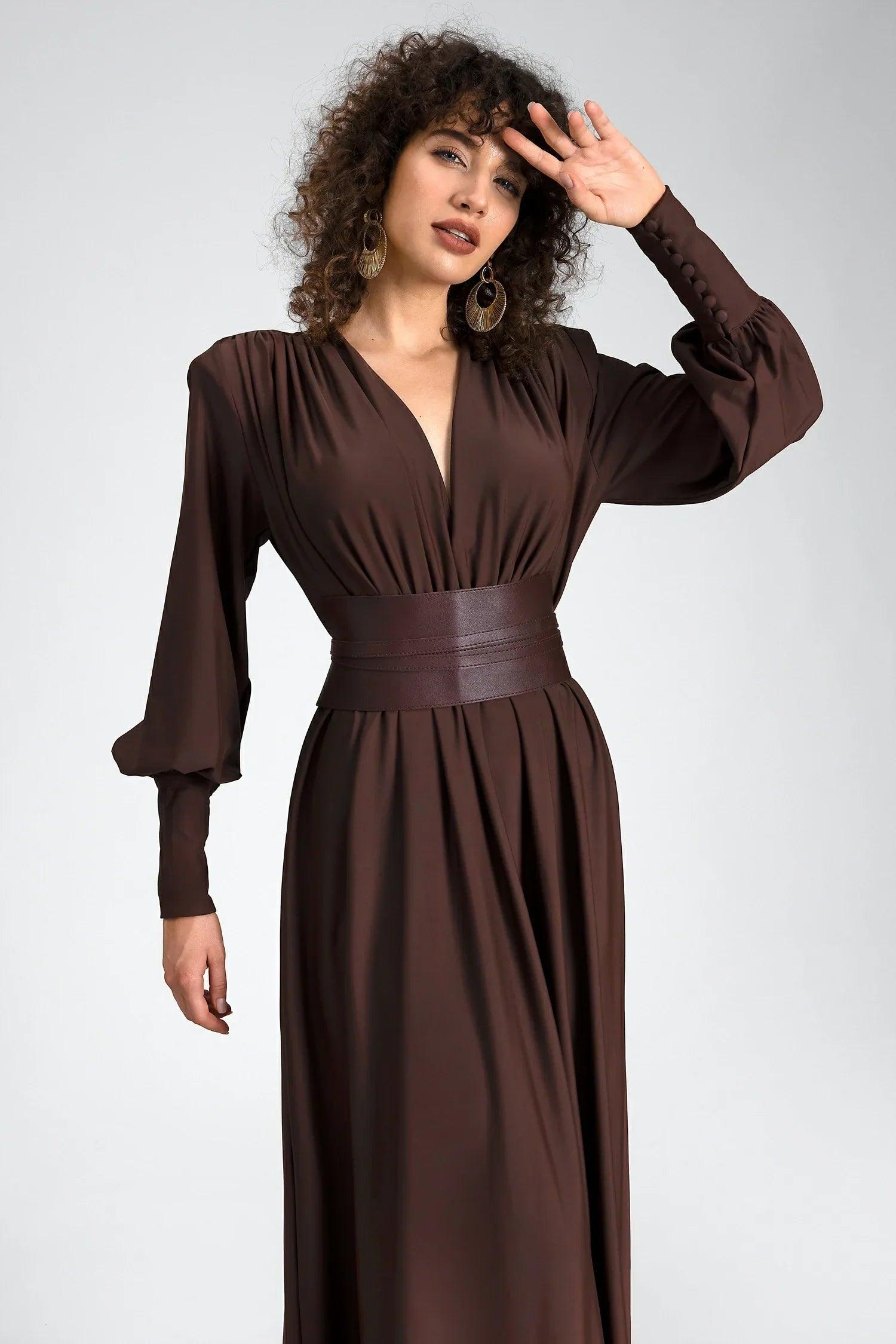 Soraida Long Sleeve Belt Maxi Dress