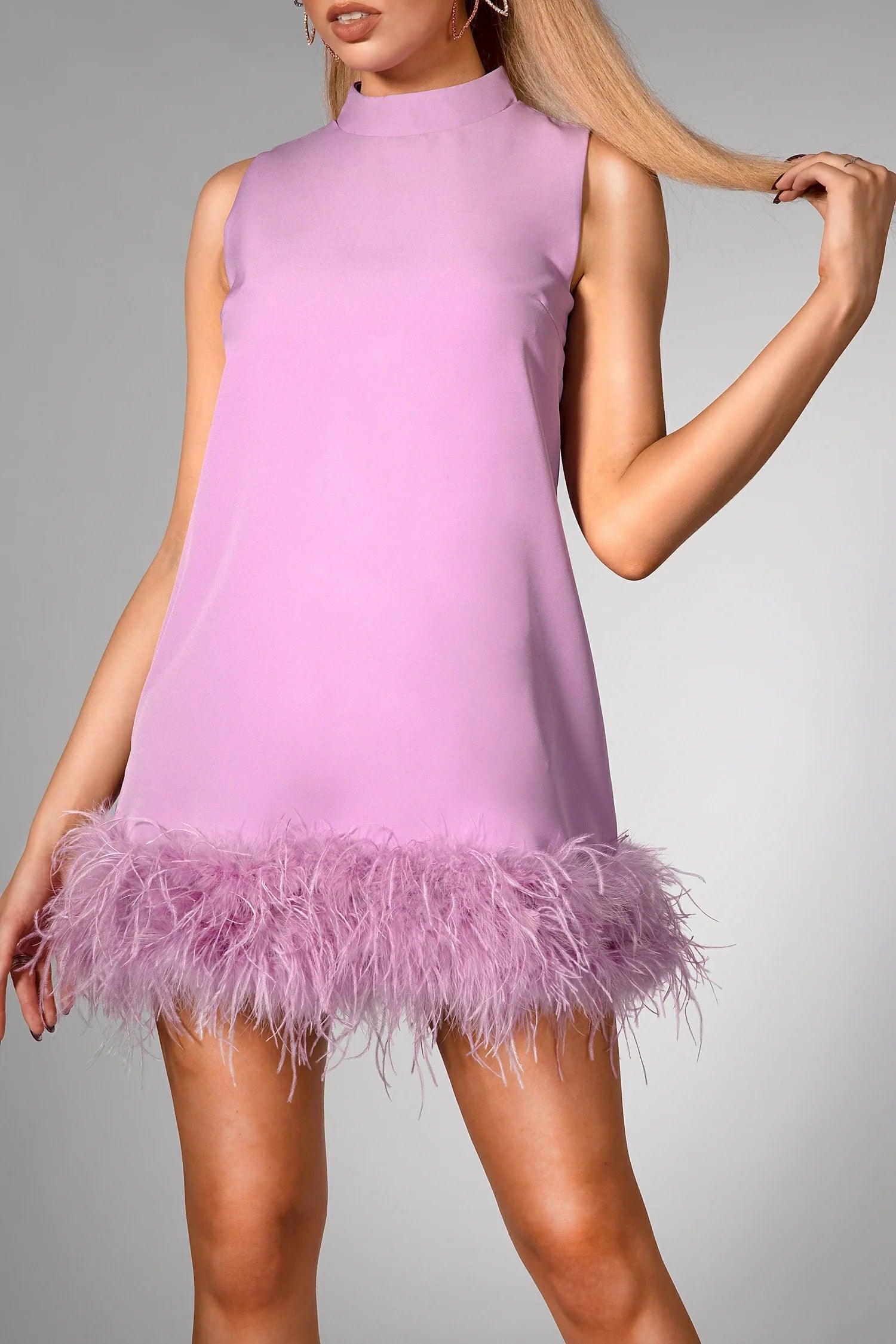 Lilac Sleeveless Feather Dress