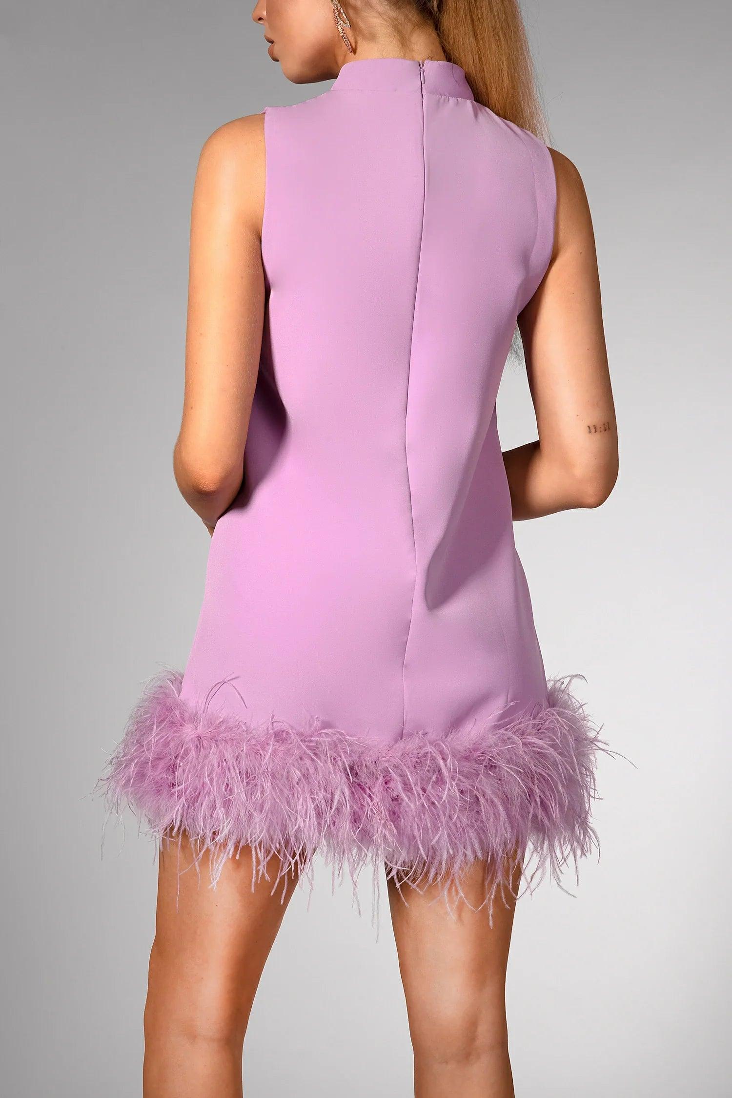 Lilac Sleeveless Feather Dress