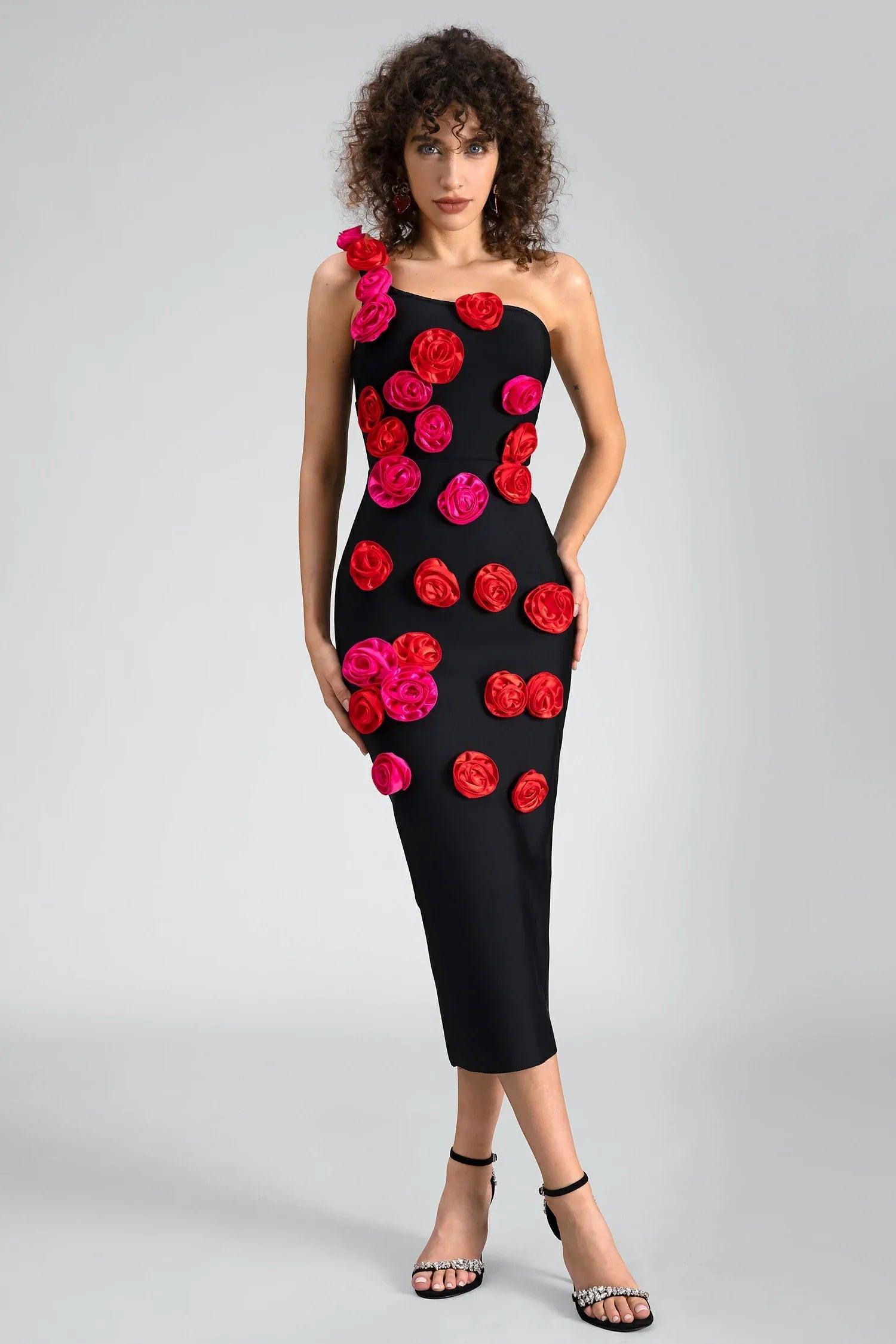 Lagaki One Shoulder Floral Bandage Dress