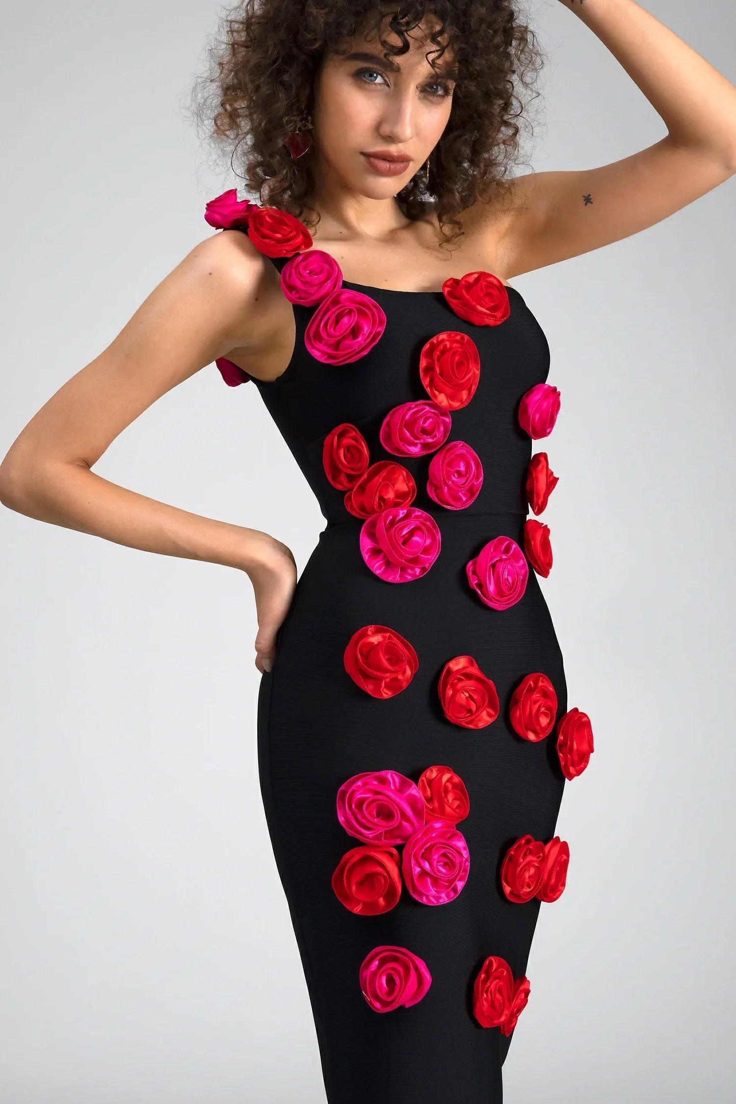 Lagaki One Shoulder Floral Bandage Dress