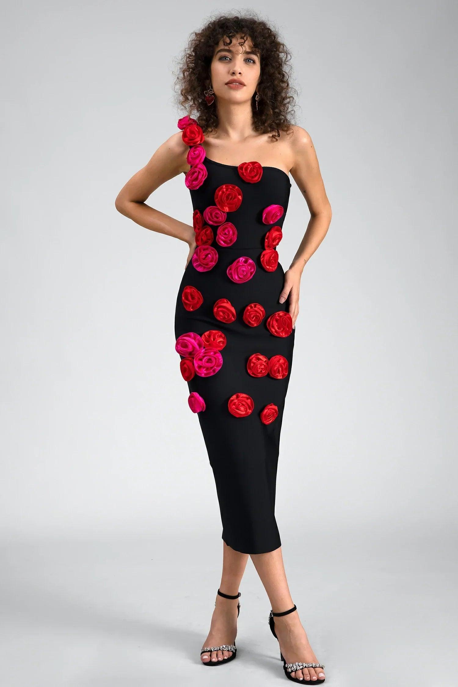 Lagaki One Shoulder Floral Bandage Dress