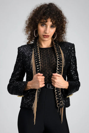 Demides Sequin Tassel Chain Blazer