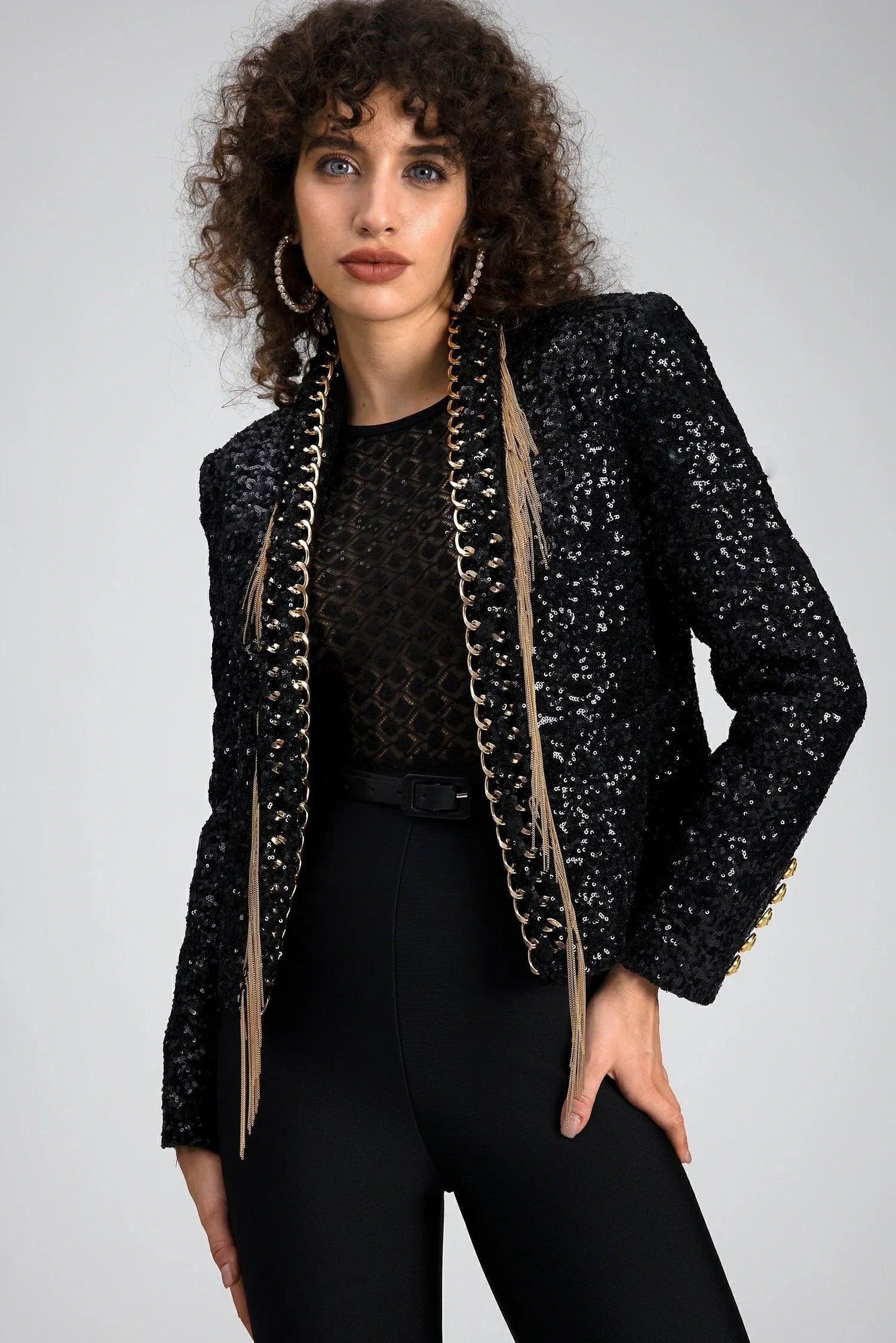 Demides Sequin Tassel Chain Blazer