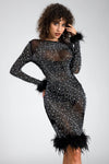 Faidon Feather Bead Embellished Mesh Dress