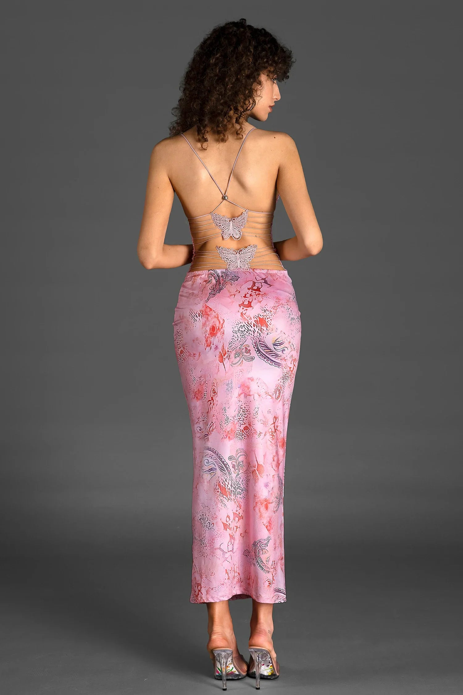 Zelene Spaghetti Leopard Print Backless Dress In Pink