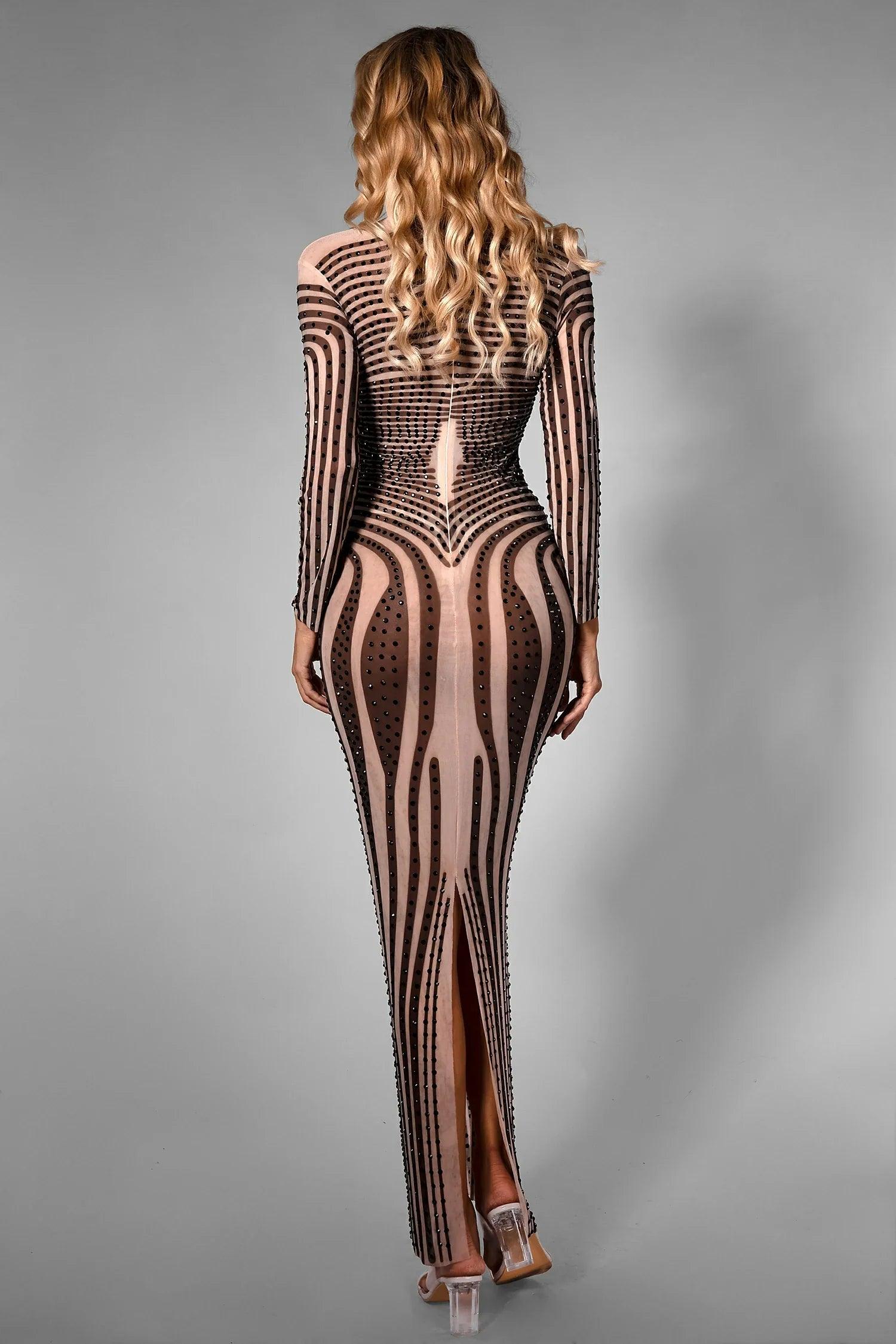 Brittyn Diamond Stripe Mesh Dress