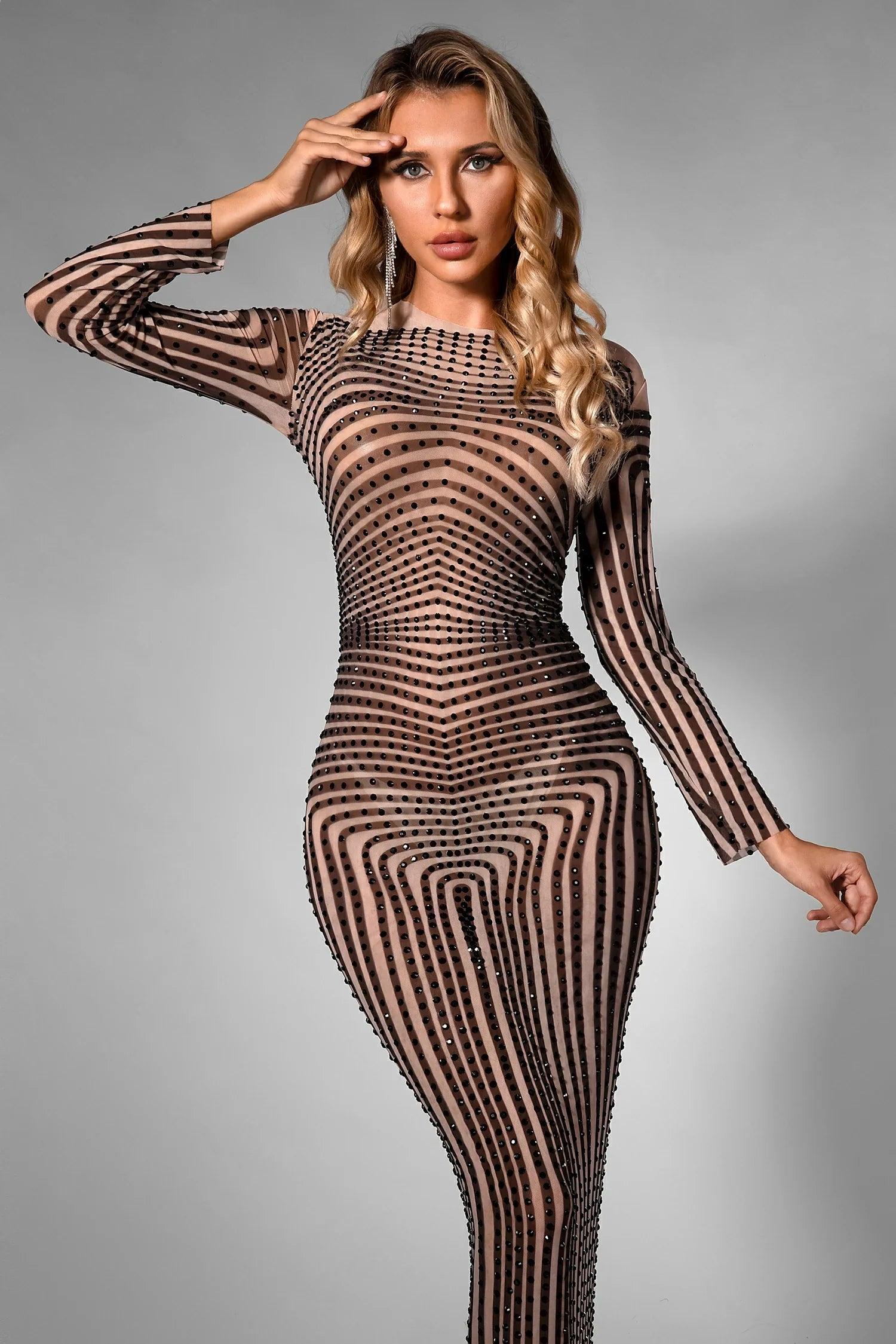 Brittyn Diamond Stripe Mesh Dress