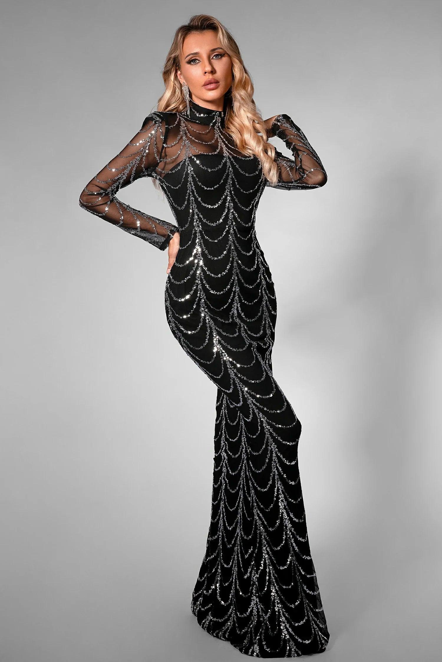 Daena Mesh Chain Sequin Maxi Dress