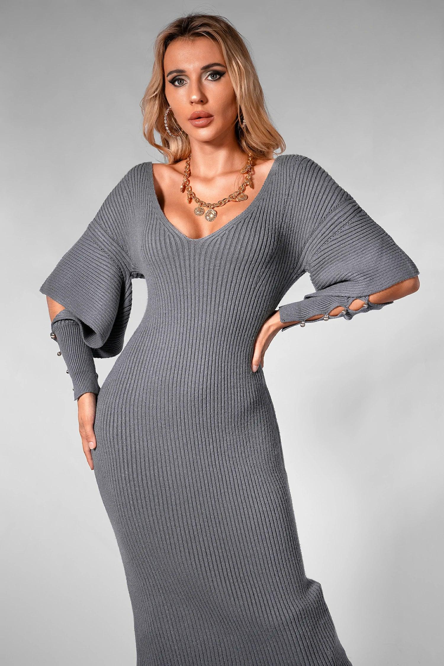 Dajahnae Grey Knit Sweater Dress