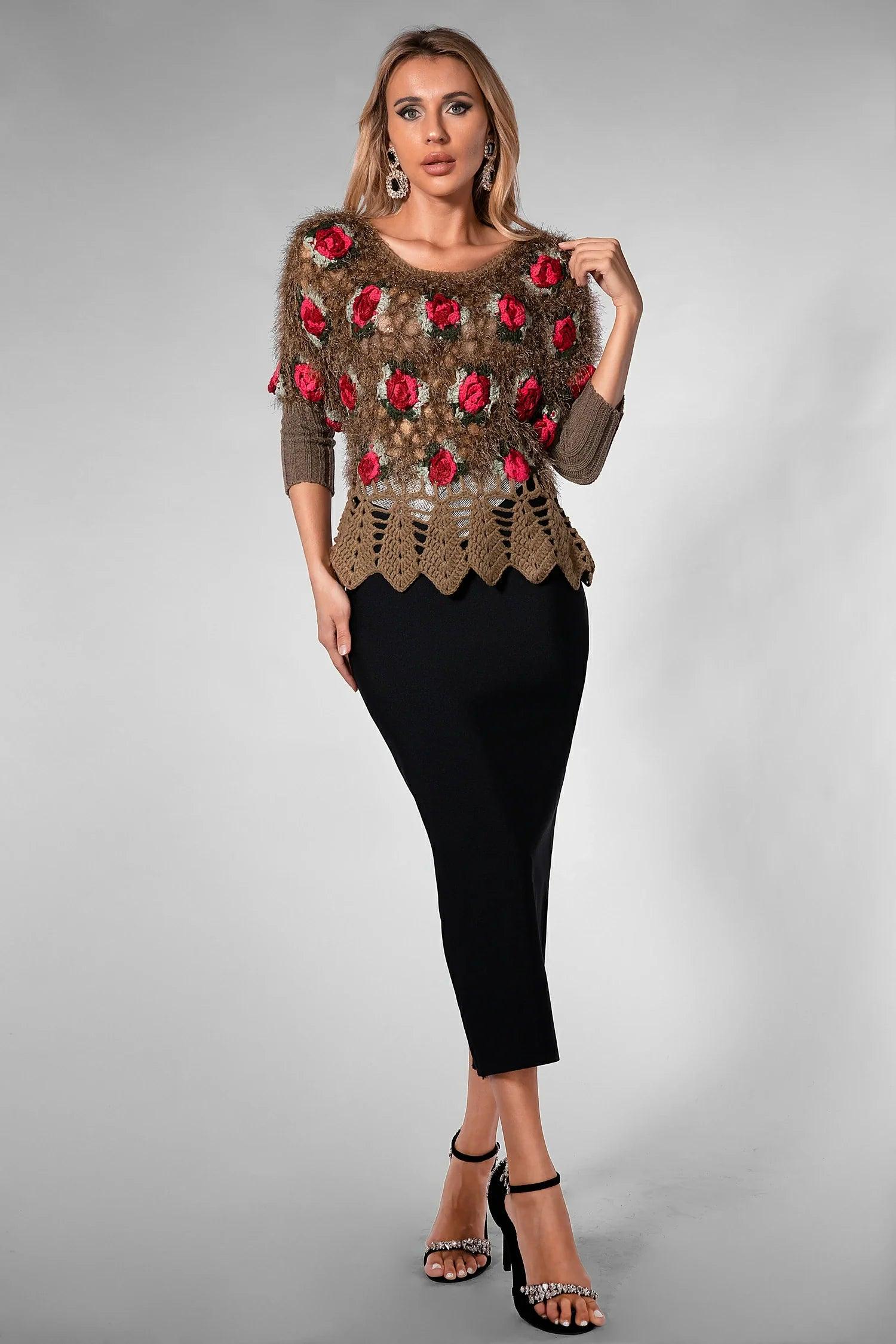 Nadeen 3D Flower Crochet Sweater