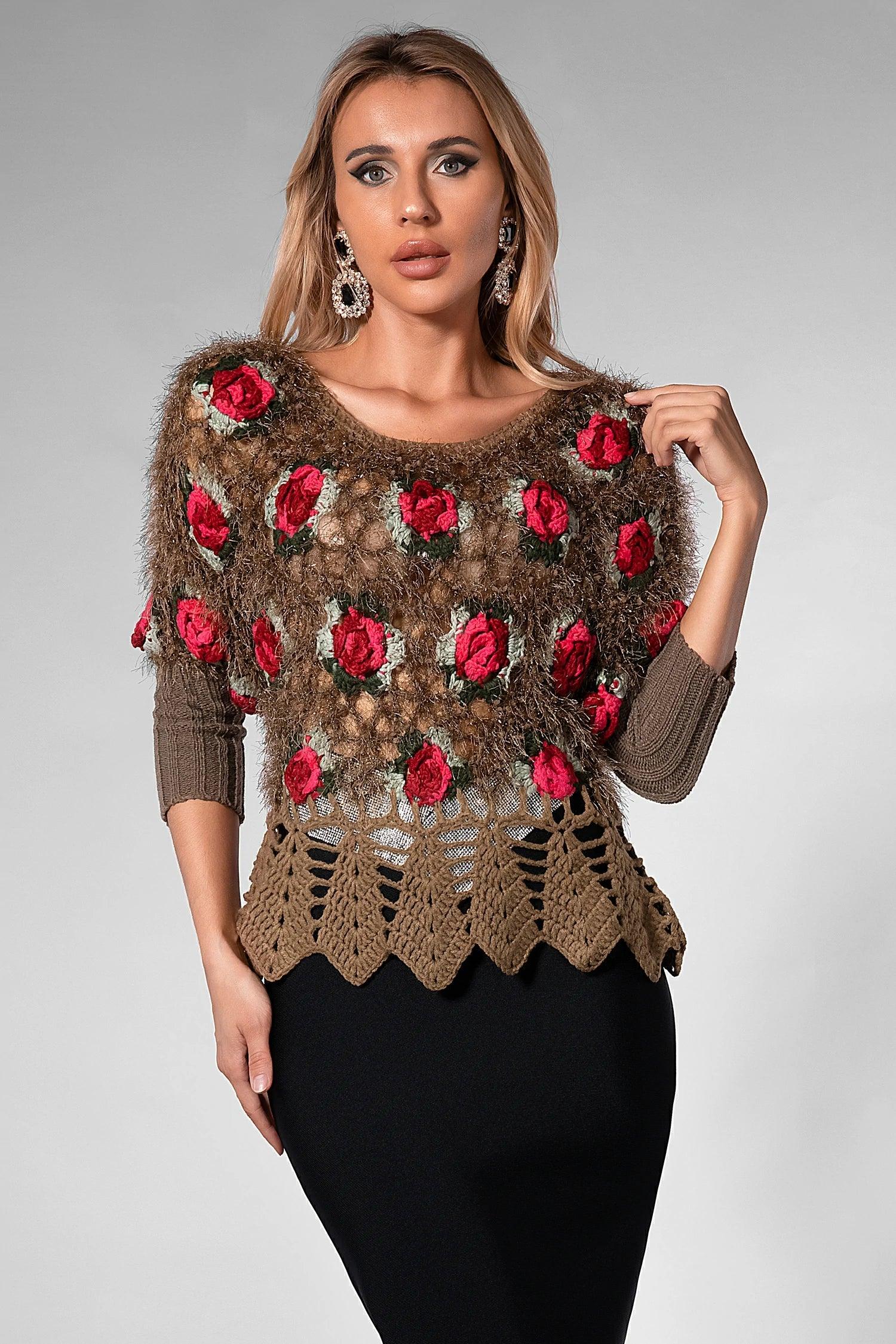 Nadeen 3D Flower Crochet Sweater