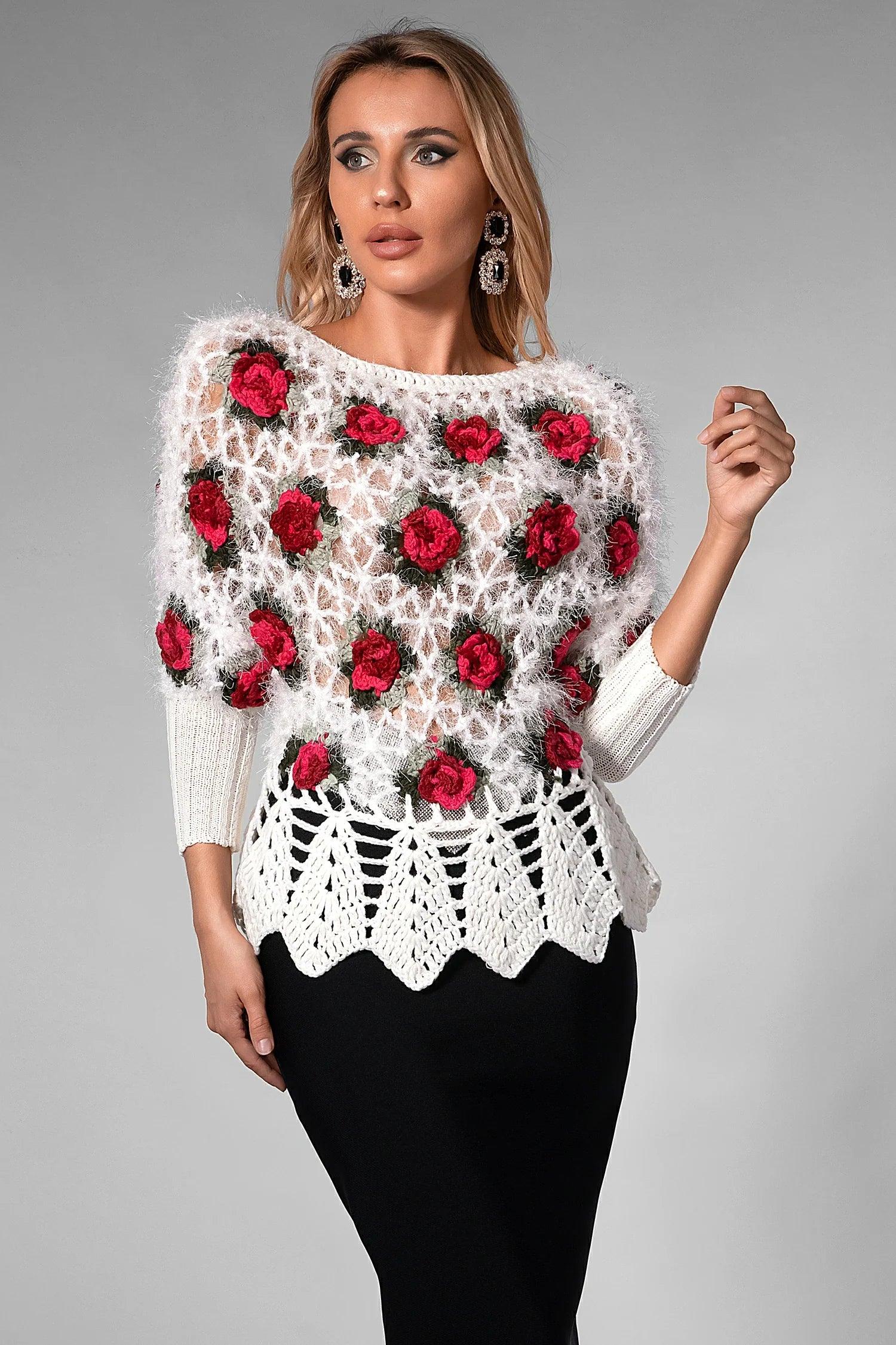 Nadeen 3D Flower Crochet Sweater