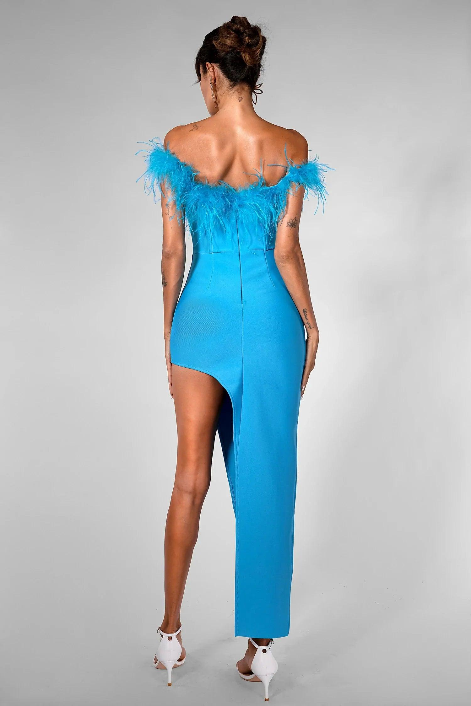 Cera Feather Hight Slit Dress