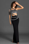 Vaelora One Shoulder Drape Crystal 2 Piece Set