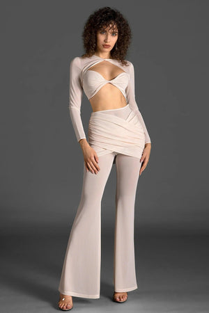 Vassidi Long Sleeve Pleat Twisted Mesh Set In White