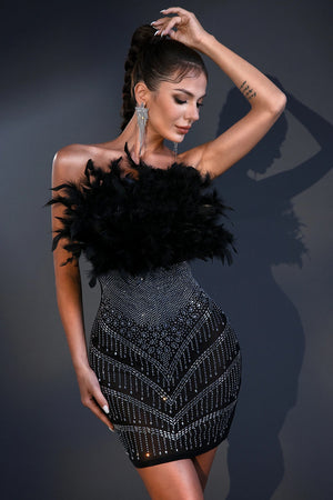 Kaoir Crystal Feather Patchwork Dress