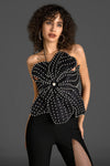 Xaida 3D Flower Pearl Embellished Top In Black