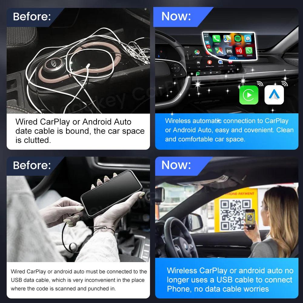 Carlinkit 5 2air Wireless CarPlay Android Auto Wireless Box 2in 1 Adapter 2-Channel Work Waze Spotify 5.8Ghz WiFi BT5.0 Siri GPS