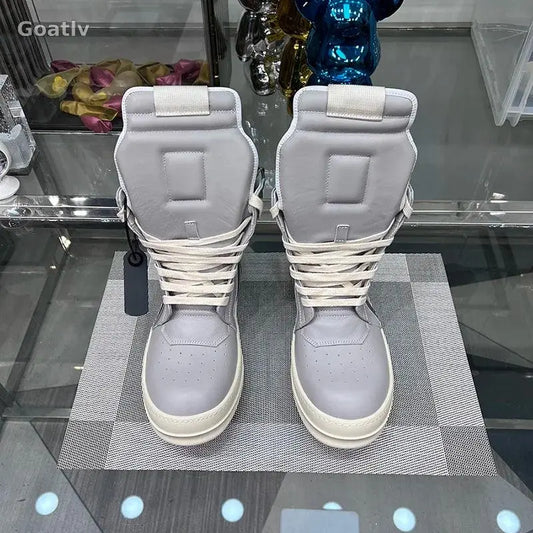 Casual Shoes Men High Top Gray Genuine Leather Luxury Trainers Women Geobasket Jumbo Lace Up Designer Sneaker Flats Ankle Boots - 1984