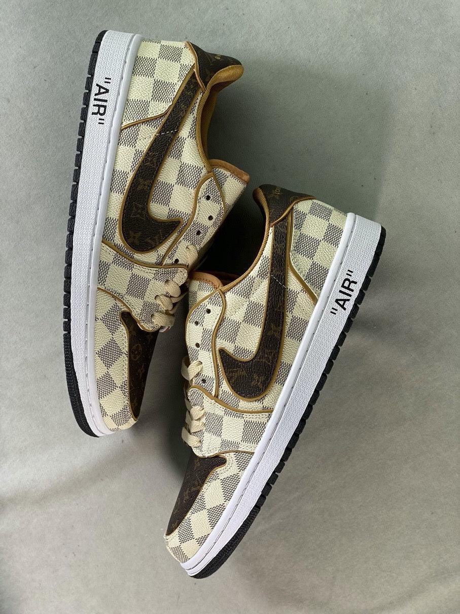 Custom Air Jordan 1 Low Damier Azur Brown LV Monogram - sneakerhypesusa