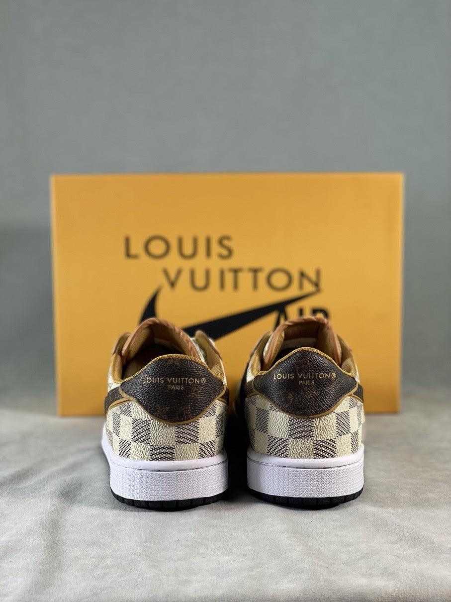 Custom Air Jordan 1 Low Damier Azur Brown LV Monogram - sneakerhypesusa