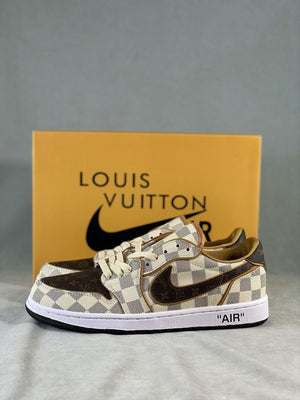 Custom Air Jordan 1 Low Damier Azur Brown LV Monogram - sneakerhypesusa